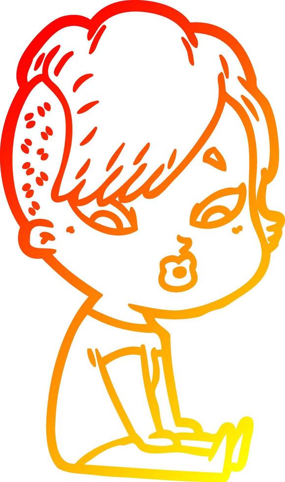 warm gradient line drawing cartoon surprised girl vector