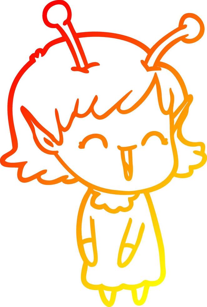 warm gradient line drawing cartoon alien girl laughing vector