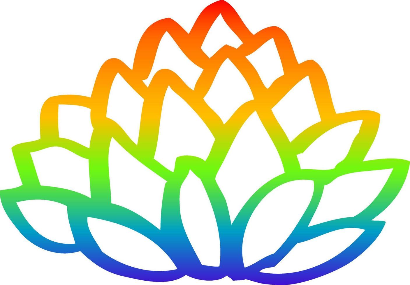 rainbow gradient line drawing cartoon flowering lotus vector