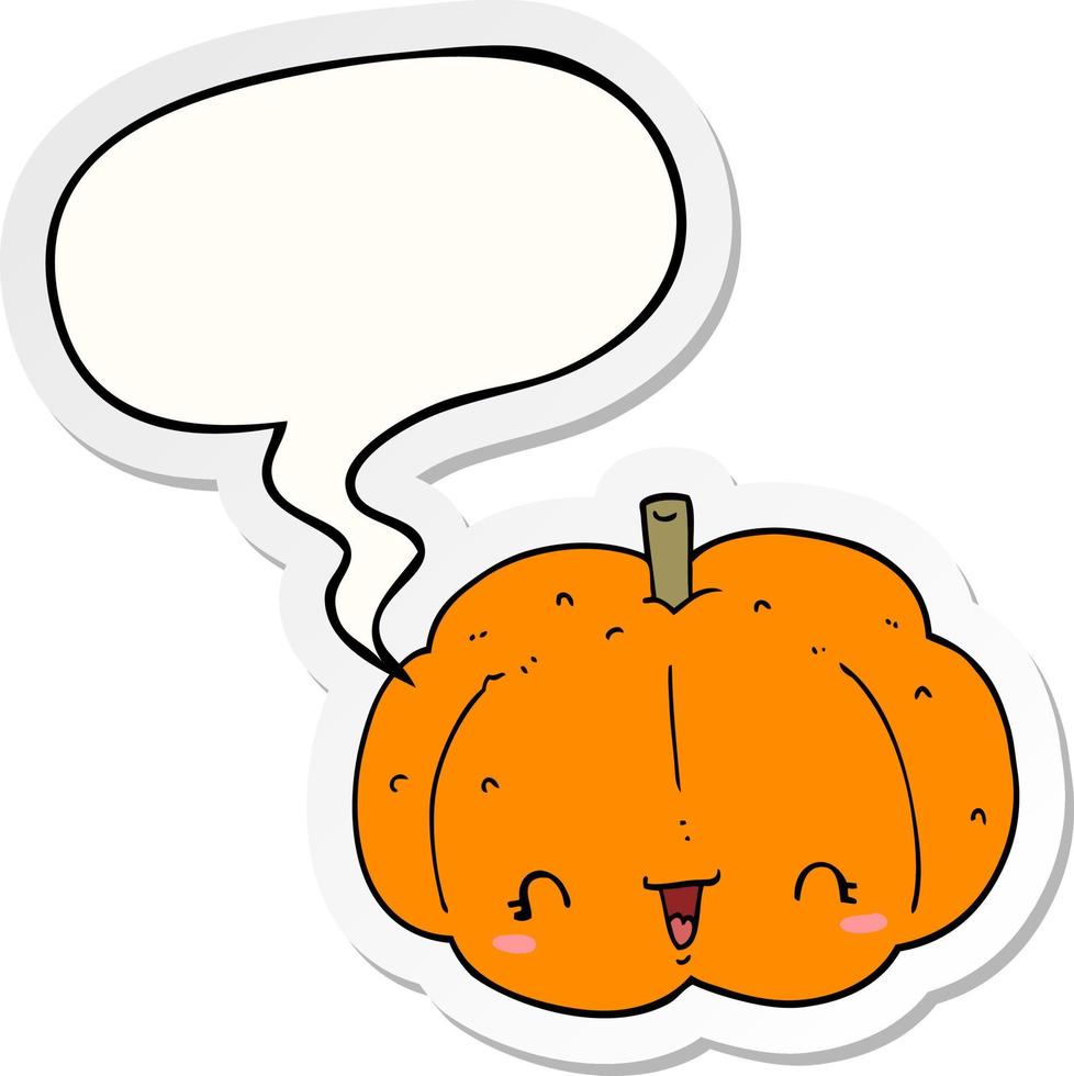 cartoon pumpkin and speech bubble sticker vector