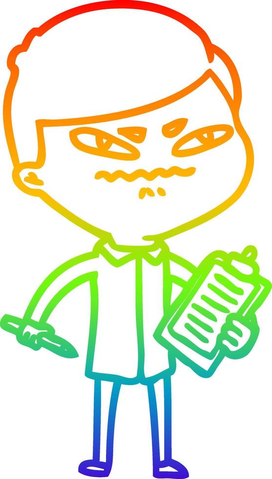 rainbow gradient line drawing cartoon angry man vector