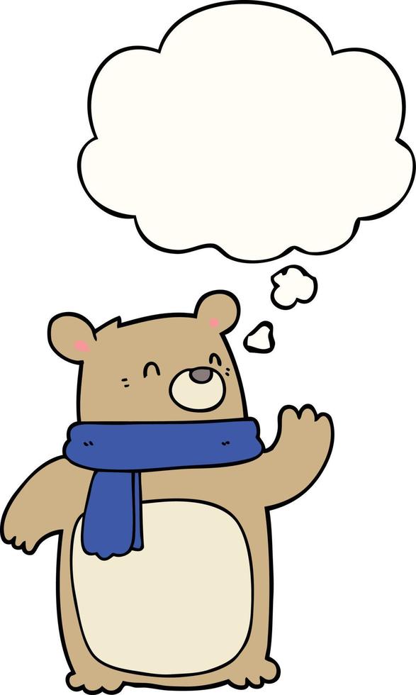 cartoon bear wearing scarf and thought bubble vector
