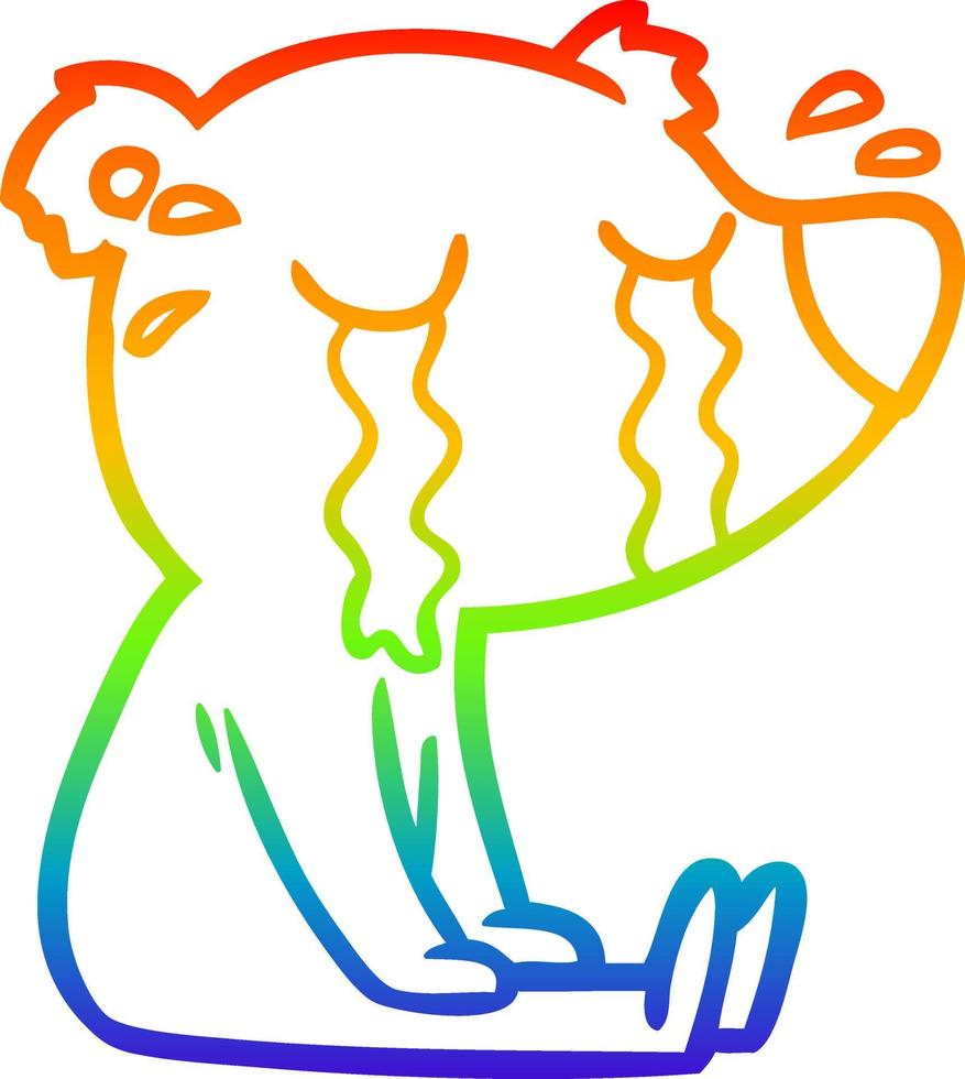 rainbow gradient line drawing cartoon crying sitting polar bear vector