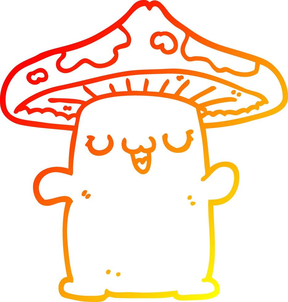 warm gradient line drawing cartoon mushroom creature vector