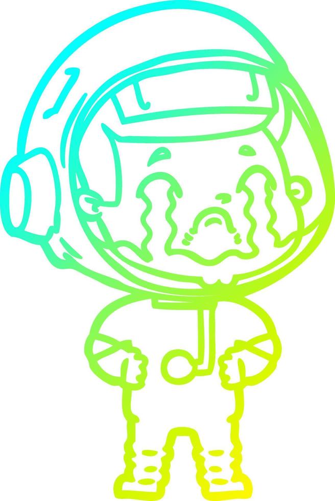 cold gradient line drawing cartoon crying astronaut vector