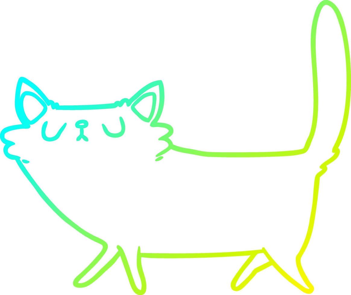 línea de gradiente frío dibujo gato negro de dibujos animados vector
