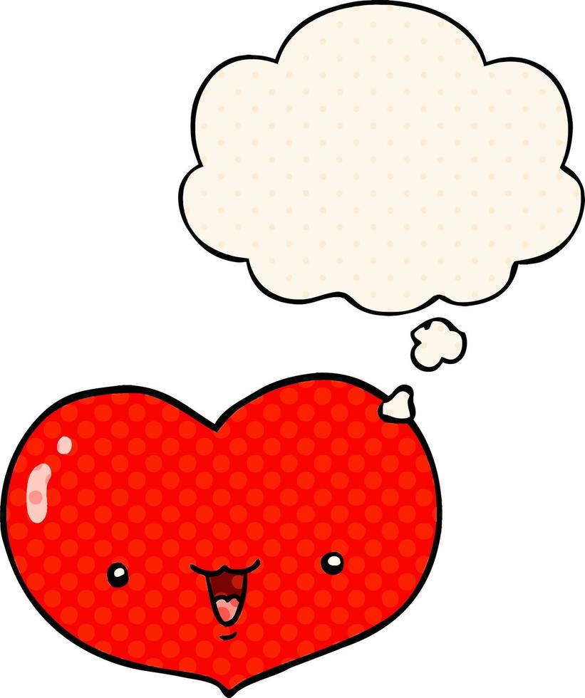 cartoon love heart character and thought bubble in comic book style vector