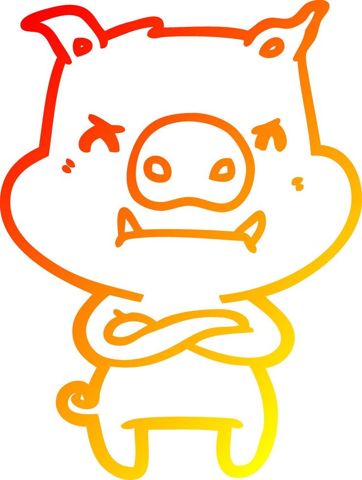 warm gradient line drawing angry cartoon pig vector
