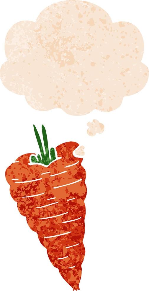 cartoon carrot and thought bubble in retro textured style vector