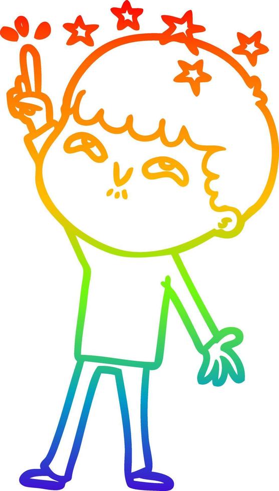 rainbow gradient line drawing cartoon amazed boy vector
