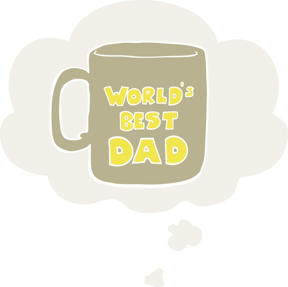 la mejor taza de papá del mundo y burbuja de pensamiento en estilo retro vector