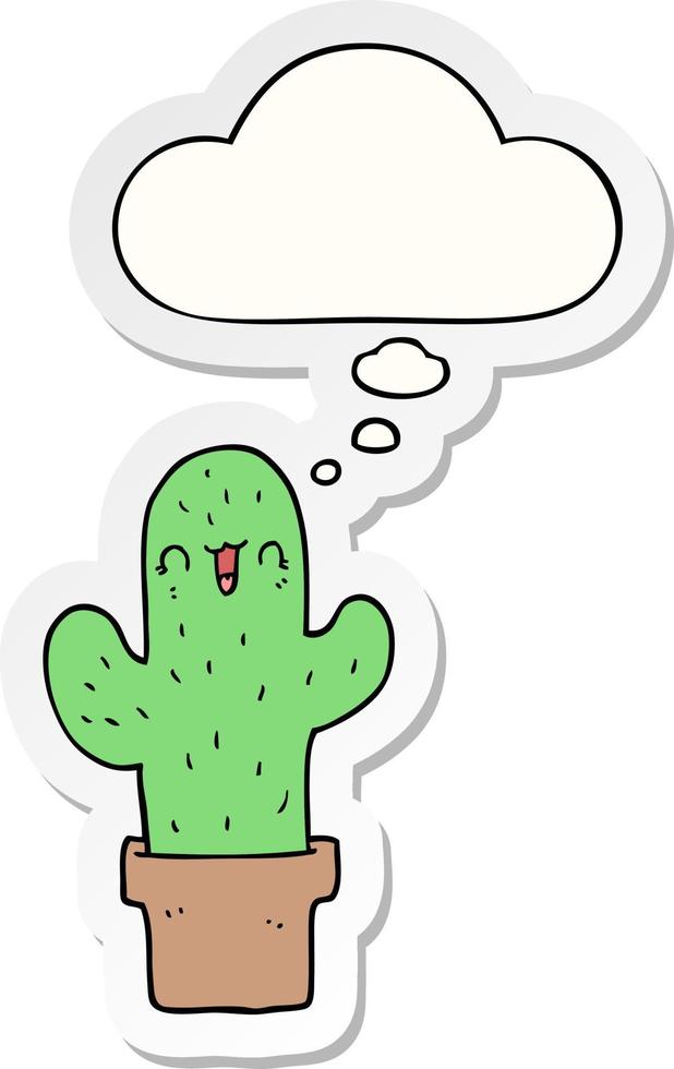 cartoon cactus and thought bubble as a printed sticker vector