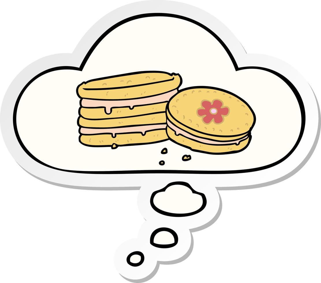 cartoon biscuit and thought bubble as a printed sticker vector