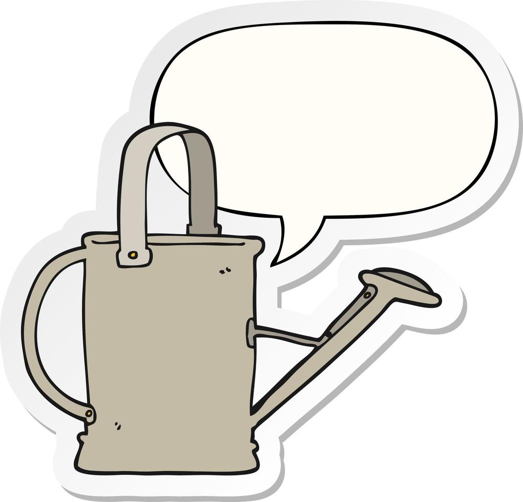 cartoon watering can and speech bubble sticker vector