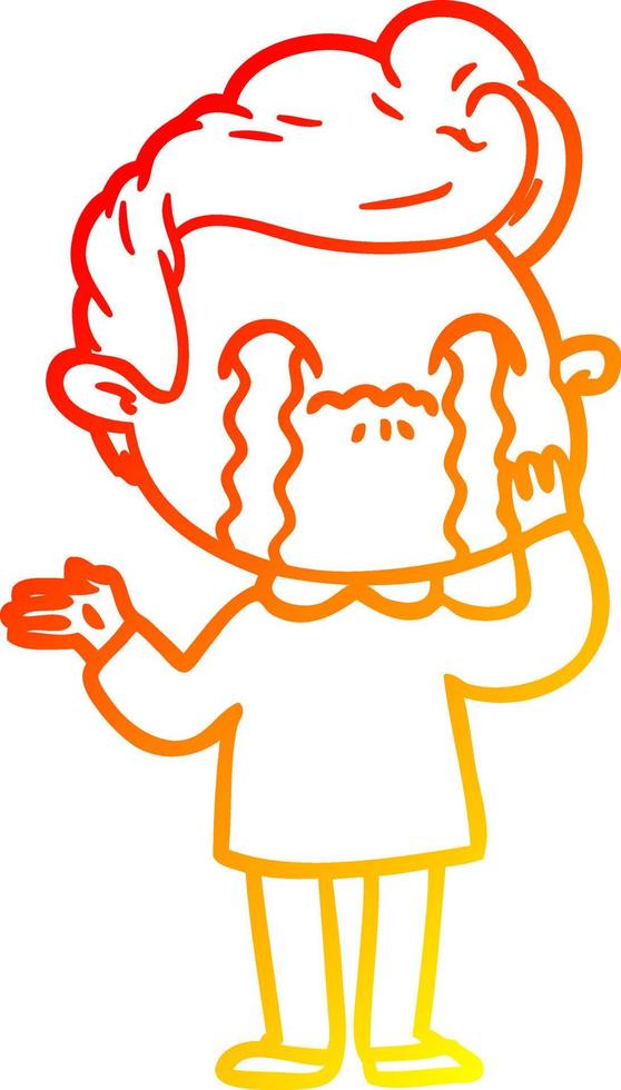 warm gradient line drawing cartoon man crying vector