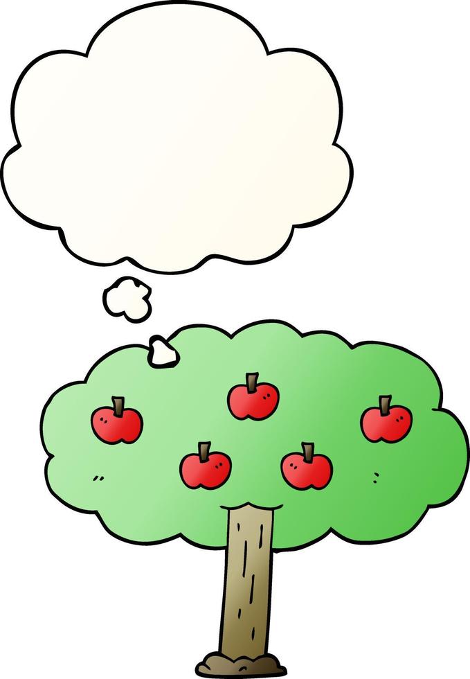 cartoon apple tree and thought bubble in smooth gradient style vector