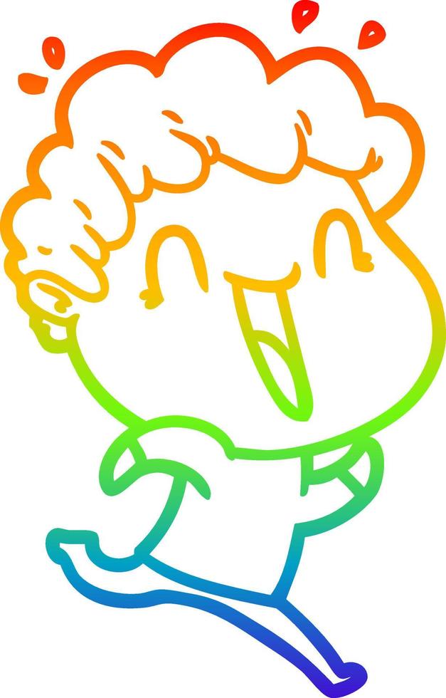 rainbow gradient line drawing cartoon happy man vector