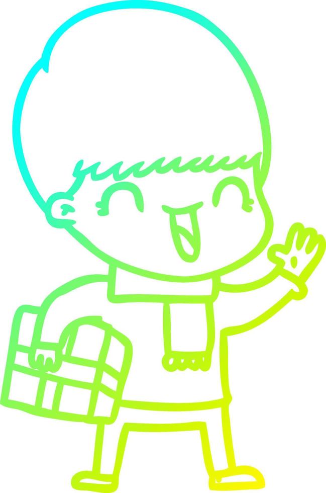 cold gradient line drawing happy cartoon boy vector