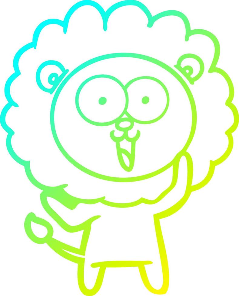 cold gradient line drawing happy cartoon lion vector