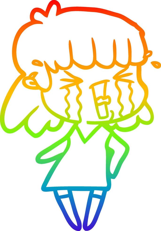 rainbow gradient line drawing cartoon woman vector