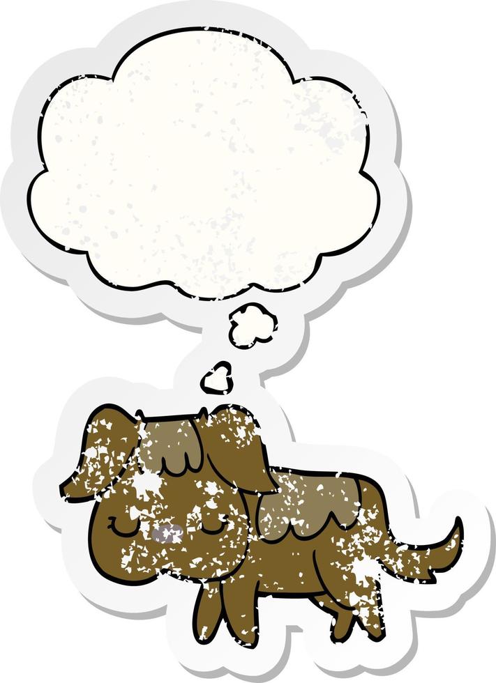 cartoon dog and thought bubble as a distressed worn sticker vector