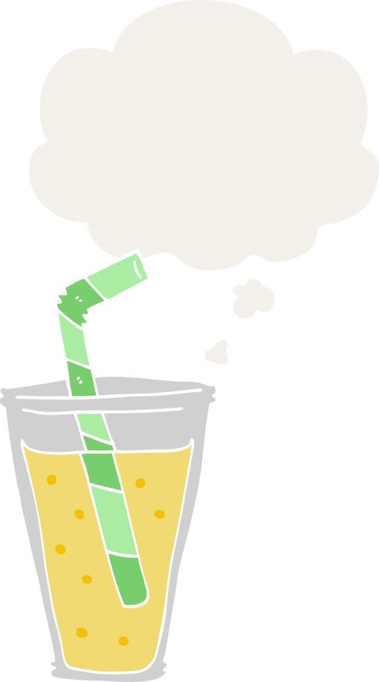 cartoon fizzy drink and thought bubble in retro style vector