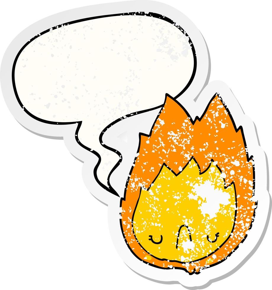 cartoon unhappy flame and speech bubble distressed sticker vector