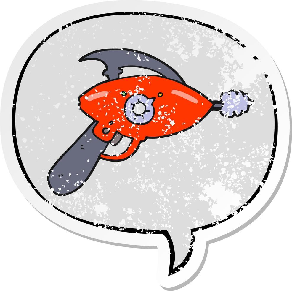 cartoon ray gun and speech bubble distressed sticker vector