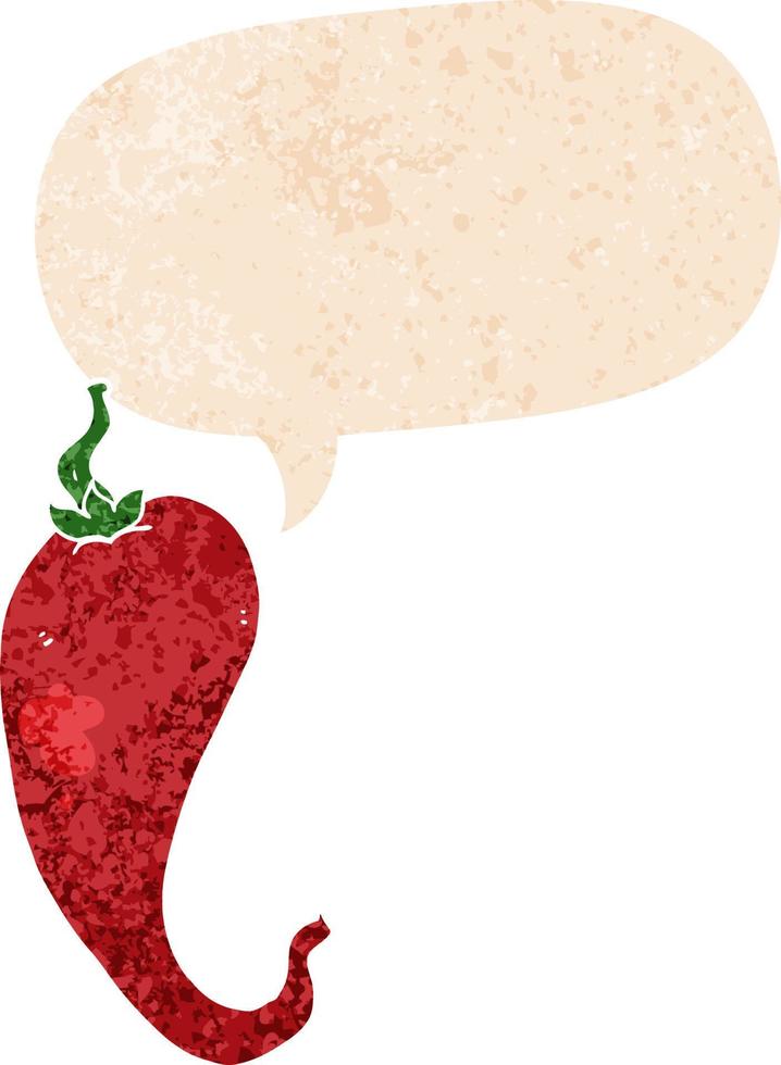 cartoon chili pepper and speech bubble in retro textured style vector