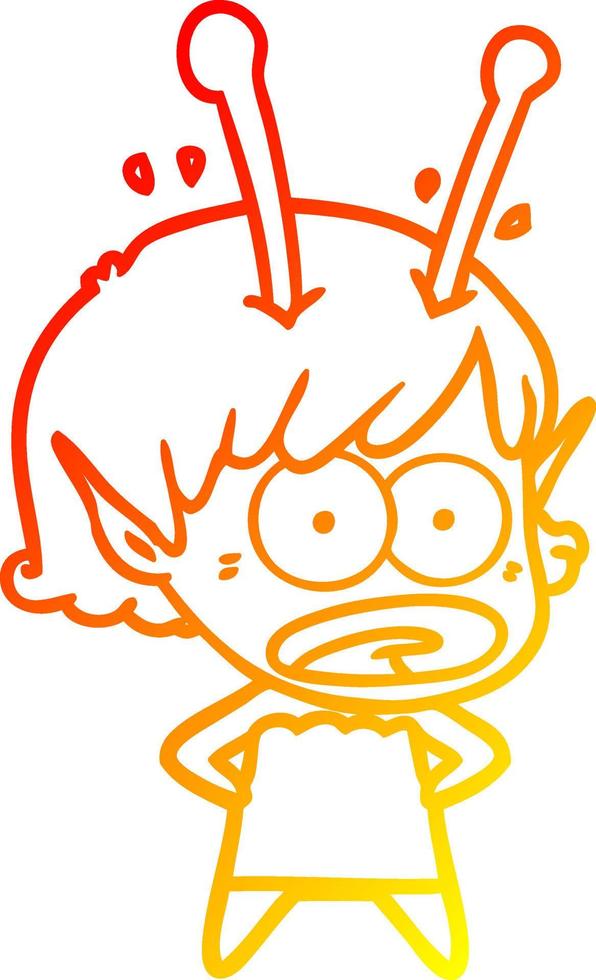 warm gradient line drawing cartoon shocked alien girl vector