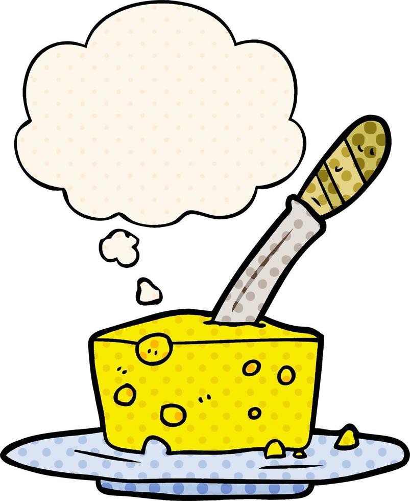 cartoon cheese and thought bubble in comic book style vector