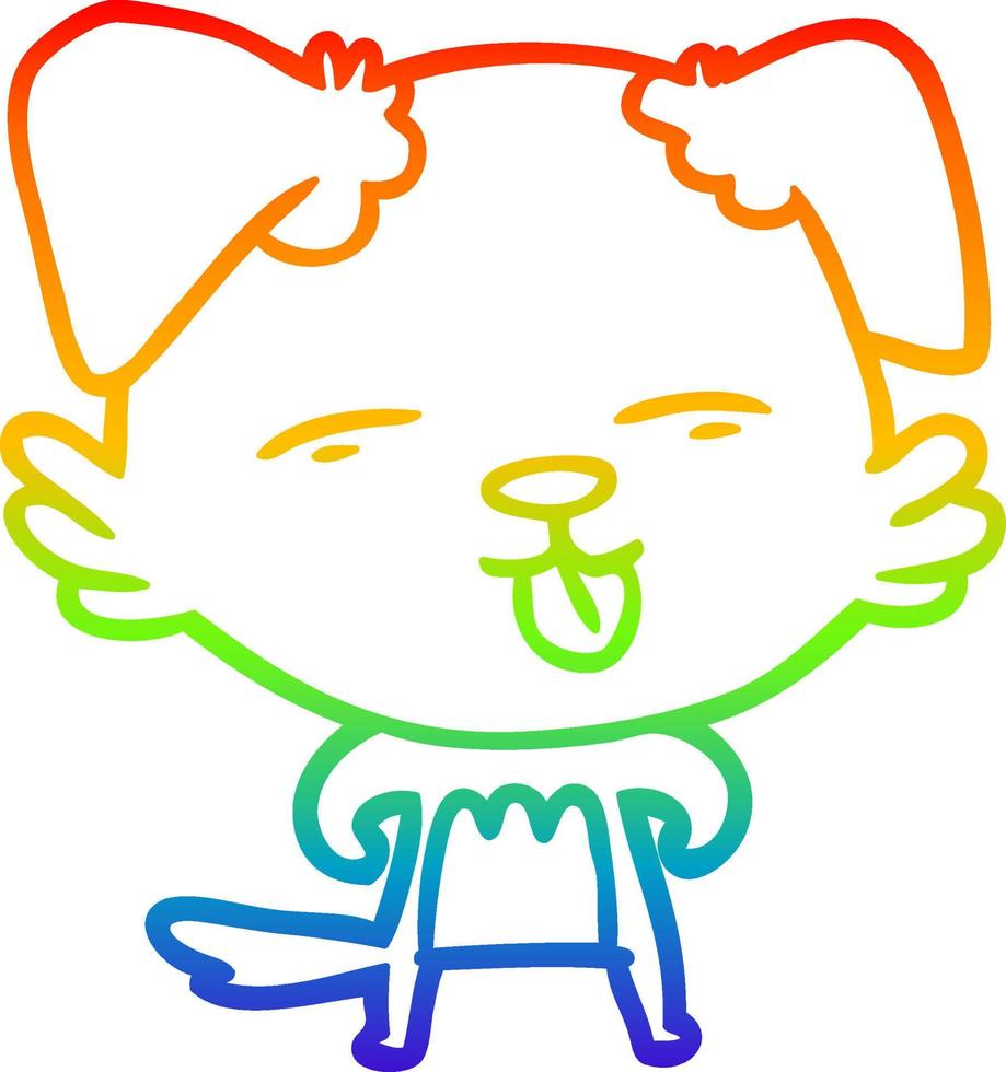rainbow gradient line drawing cartoon dog sticking out tongue vector
