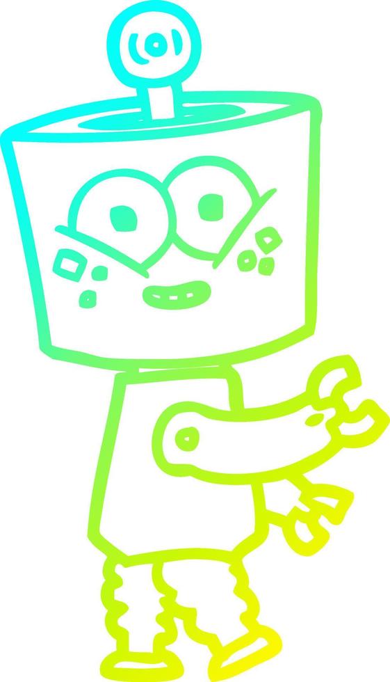 cold gradient line drawing happy cartoon robot vector