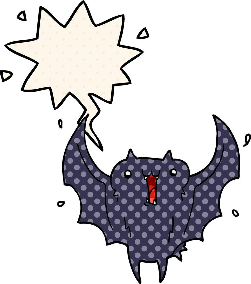 cartoon happy vampire bat and speech bubble in comic book style vector