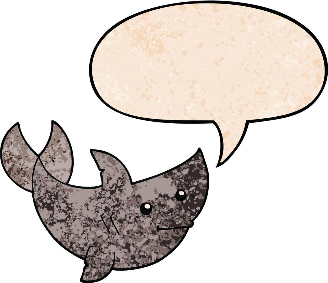 tiburón de dibujos animados y burbuja del habla en estilo de textura retro vector