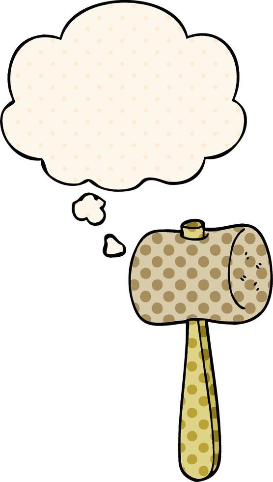 cartoon mallet and thought bubble in comic book style vector