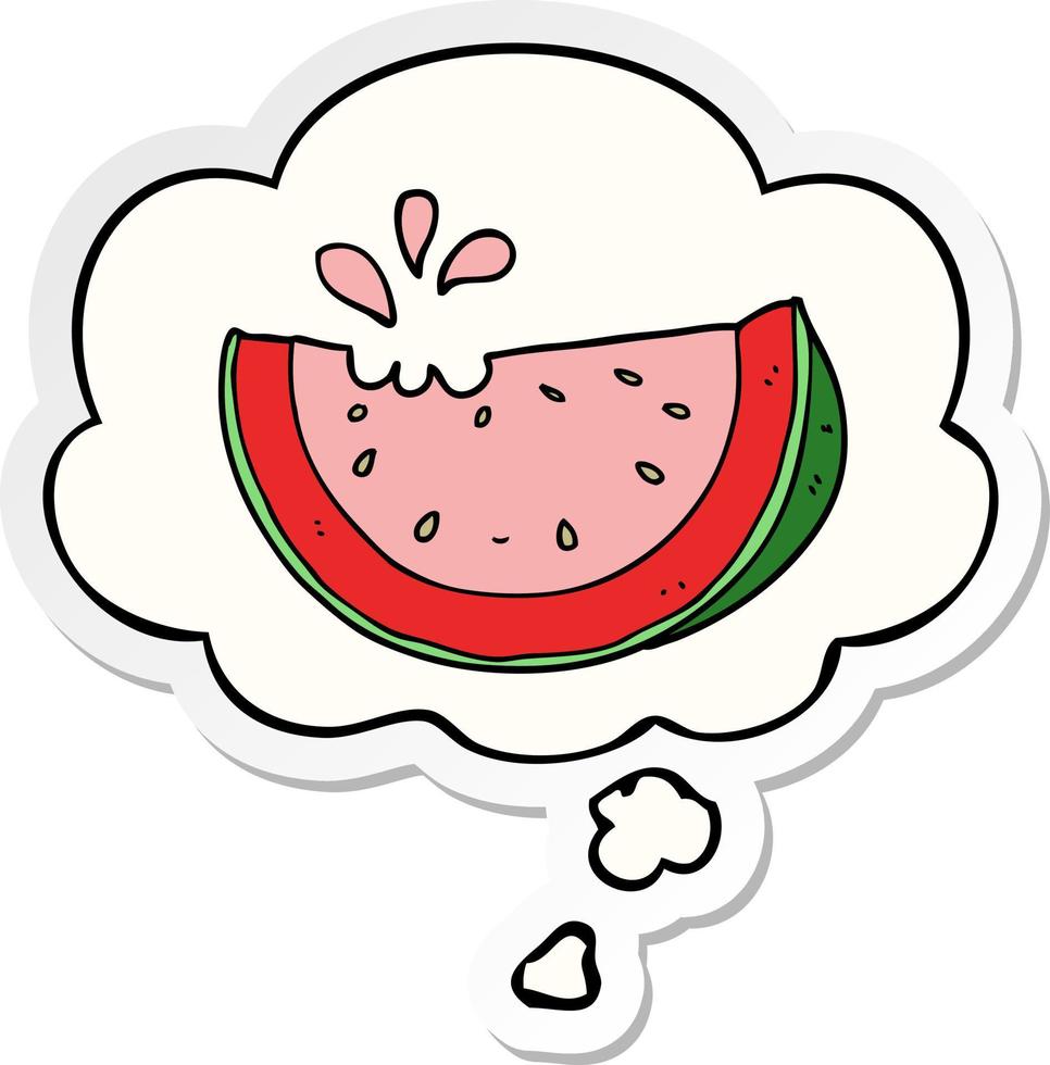 cartoon watermelon and thought bubble as a printed sticker vector