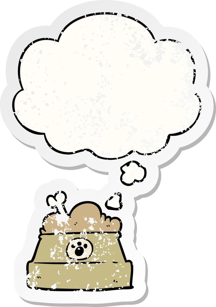 cartoon bowl of dog food and thought bubble as a distressed worn sticker vector