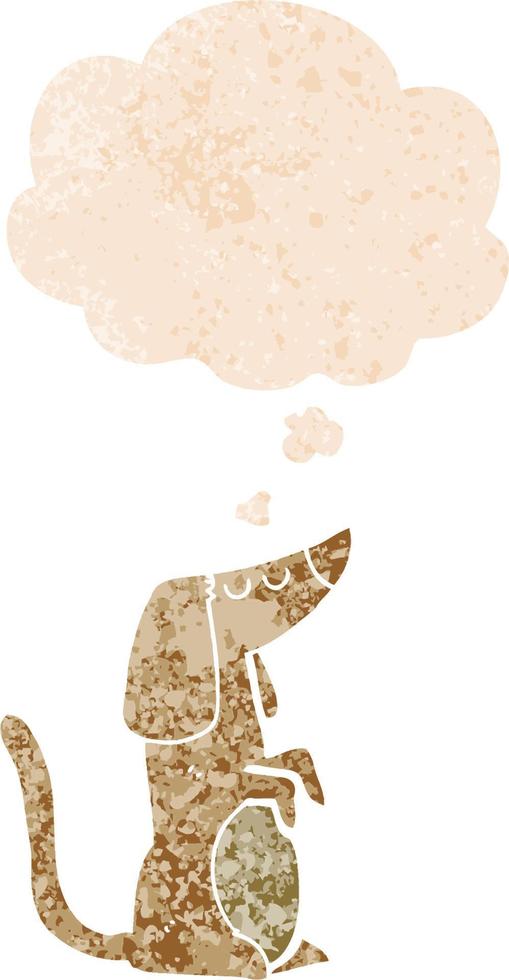 cartoon dog and thought bubble in retro textured style vector