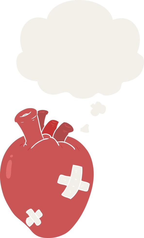 cartoon heart and thought bubble in retro style vector