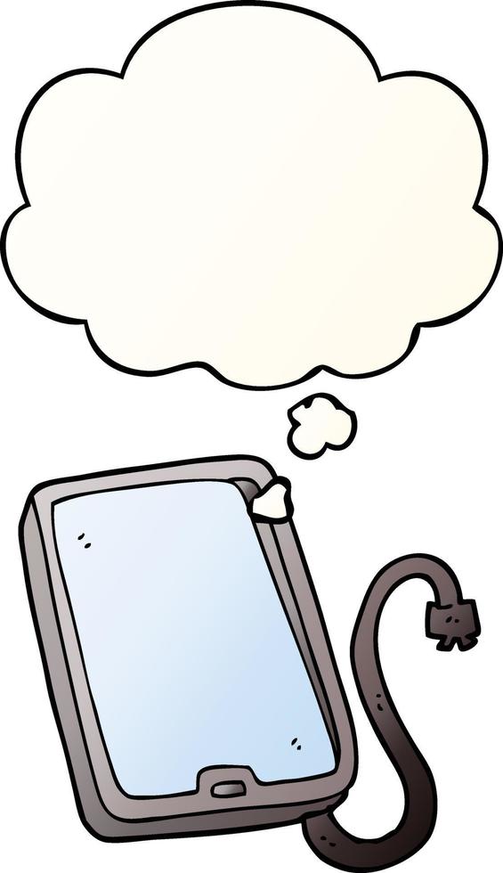 cartoon computer tablet and thought bubble in smooth gradient style vector