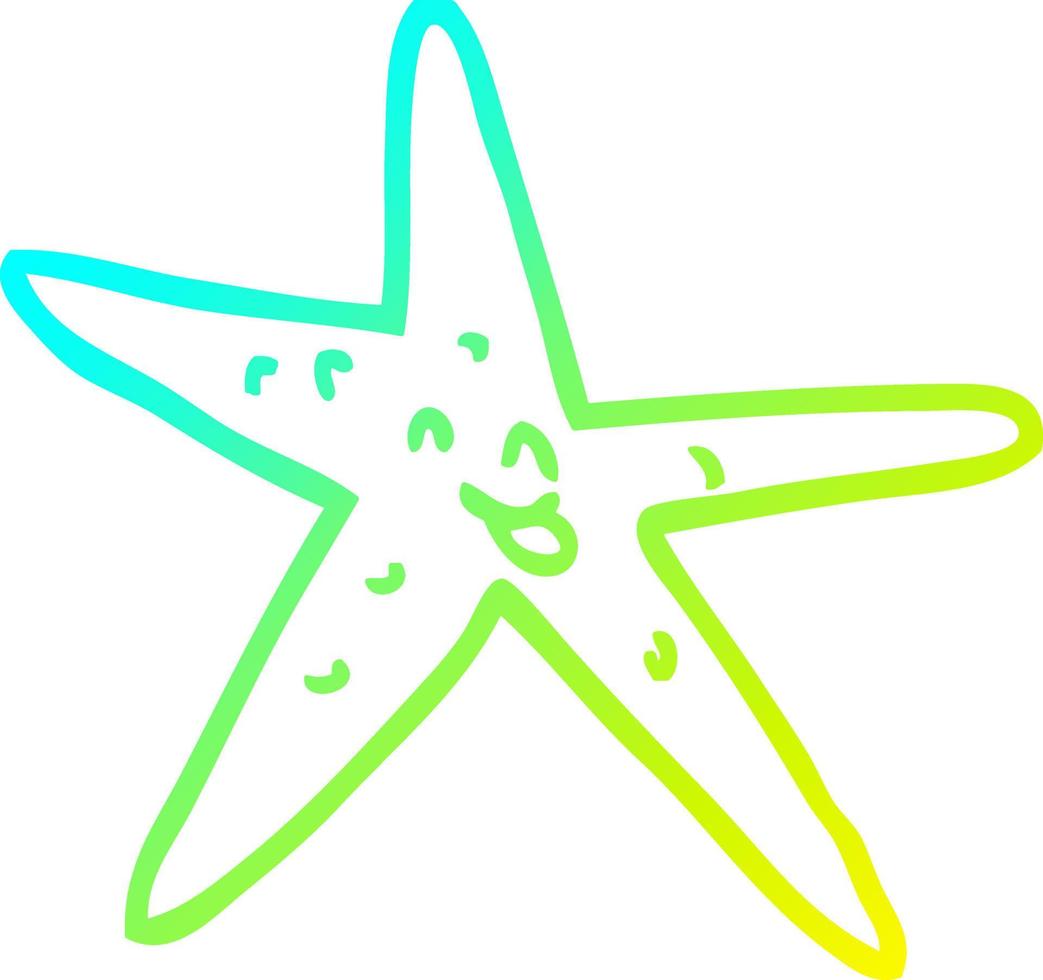 cold gradient line drawing cartoon happy star fish vector
