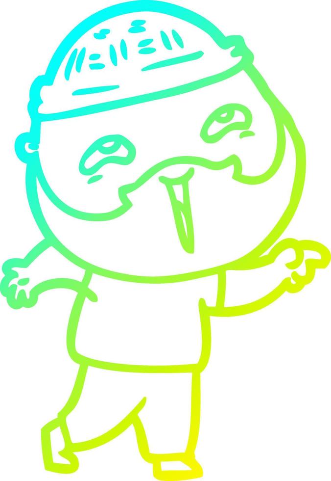 cold gradient line drawing cartoon happy bearded man vector