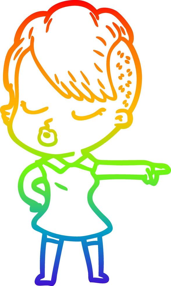 rainbow gradient line drawing cartoon pretty hipster girl vector