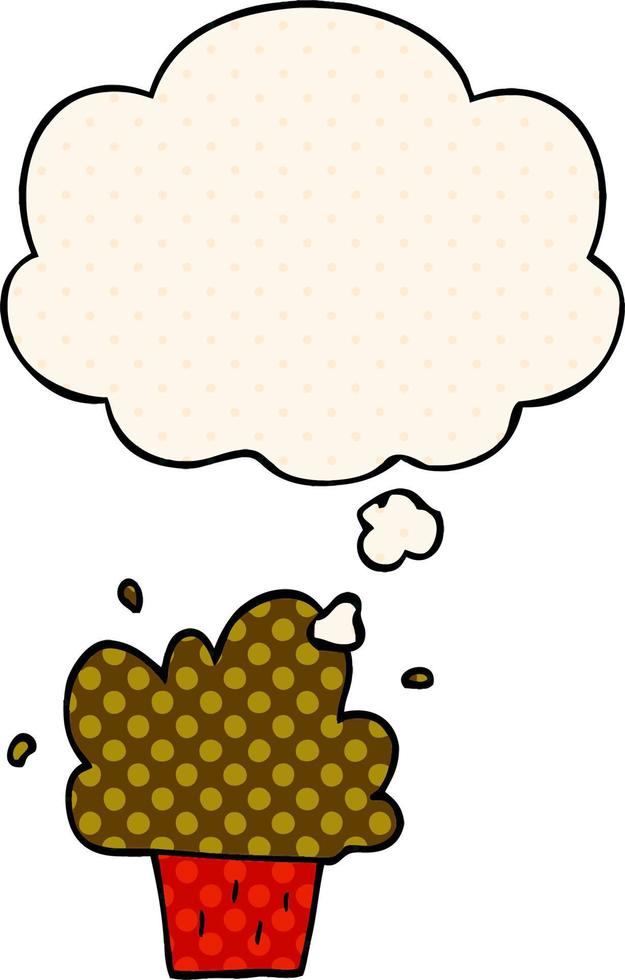 cartoon cupcake and thought bubble in comic book style vector