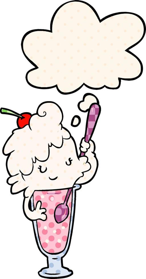 cartoon ice cream soda girl and thought bubble in comic book style vector