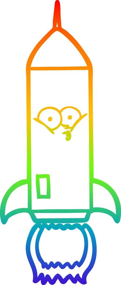 rainbow gradient line drawing cartoon rocket vector