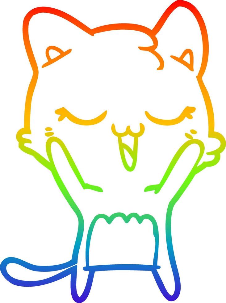rainbow gradient line drawing happy cartoon cat vector