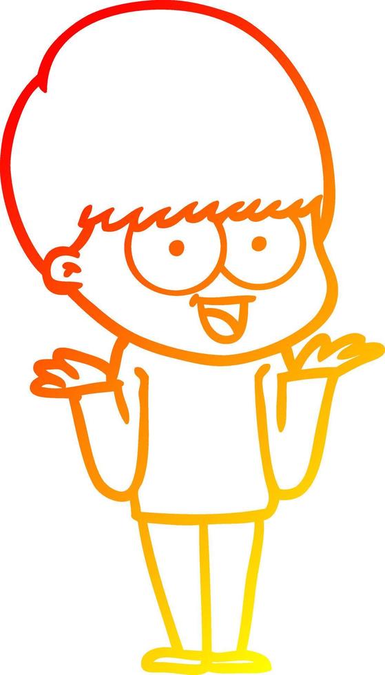 warm gradient line drawing happy cartoon boy vector