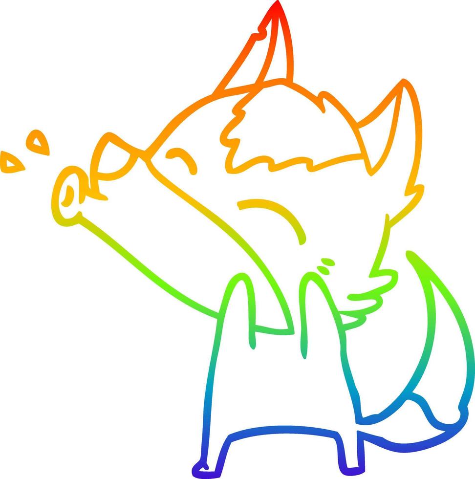 rainbow gradient line drawing howling wolf cartoon vector